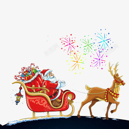 驯鹿送礼物元素png免抠素材_新图网 https://ixintu.com 圣诞老人 烟花 雪橇 驯鹿