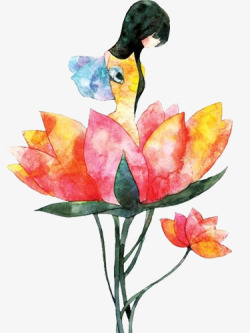 水彩艺术花仙子抽象图案素材