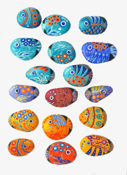 创意小鱼彩色石头高清图片