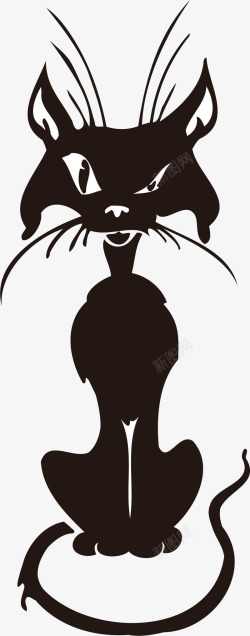 抽象猫手绘卡通黑猫矢量图高清图片