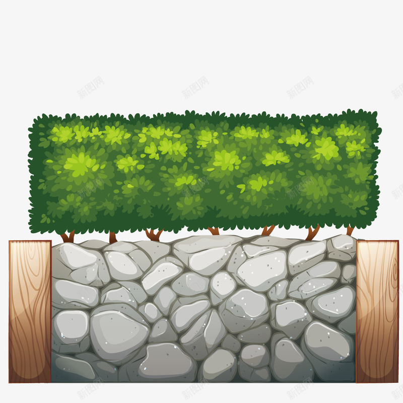 砖墙围墙png免抠素材_新图网 https://ixintu.com 木质 植物 灌木丛 石头