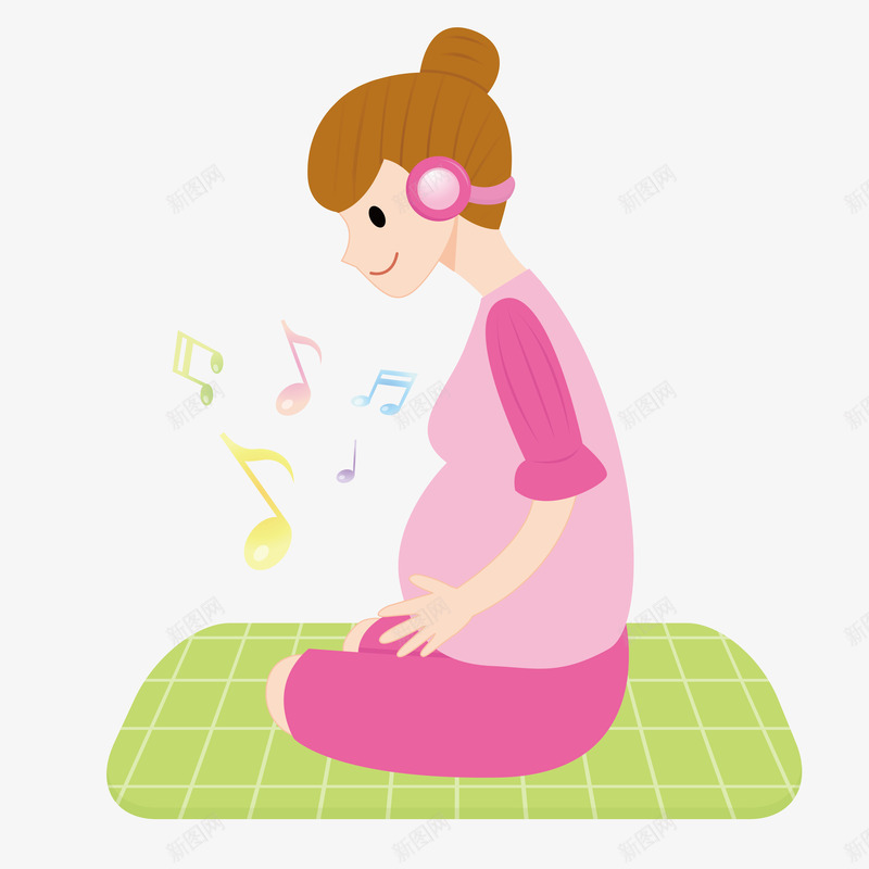 怀孕的母亲png免抠素材_新图网 https://ixintu.com 手绘母亲 矢量源文件 胎教 音乐