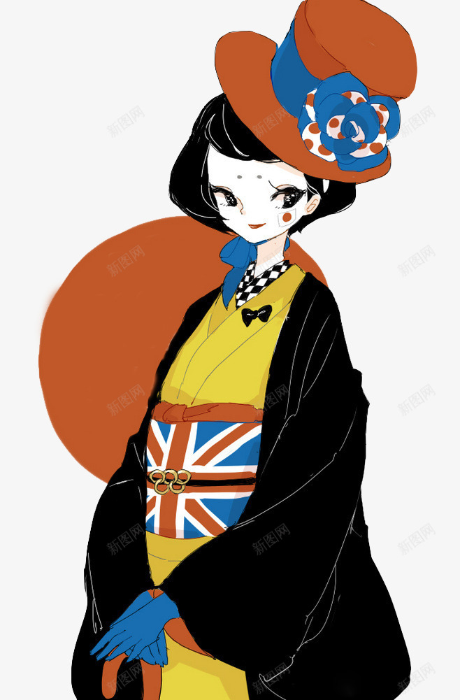 插画日本女孩png免抠素材_新图网 https://ixintu.com 女孩 插画 日本女孩 穿和服的女孩
