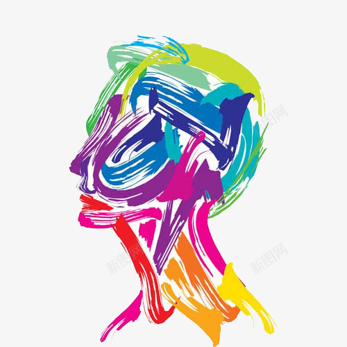 彩色笔触大脑png免抠素材_新图网 https://ixintu.com 创意艺术插画 大脑插画 抽象