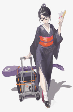 拖着行李的日本女孩素材