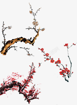 水墨梅花树红色梅花高清图片