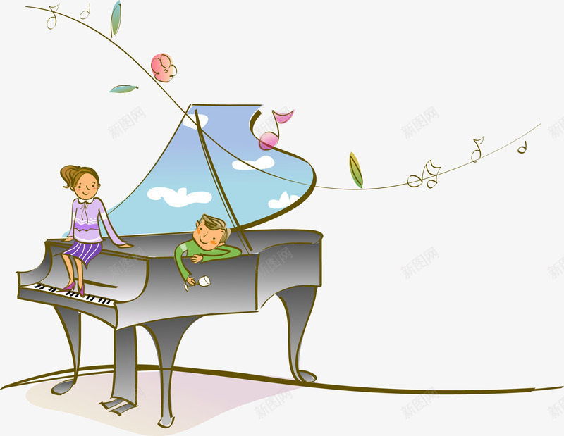 可爱唯美手绘教育钢琴png免抠素材_新图网 https://ixintu.com 可爱 教育 钢琴
