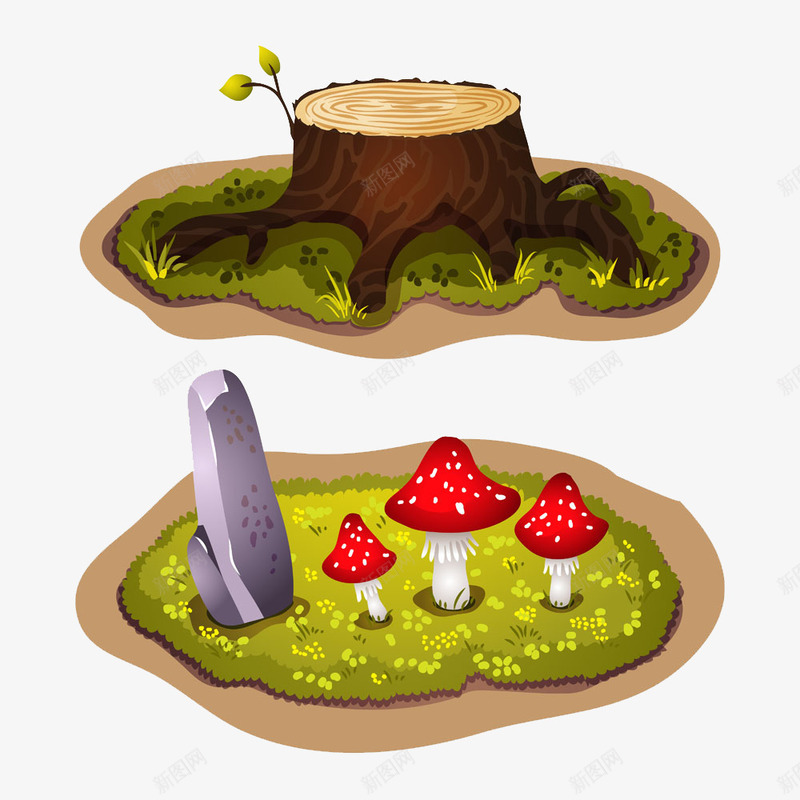 树桩png免抠素材_新图网 https://ixintu.com 树桩 石头 草地 蘑菇