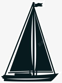 帆船水彩手绘黑色帆船船帆高清图片