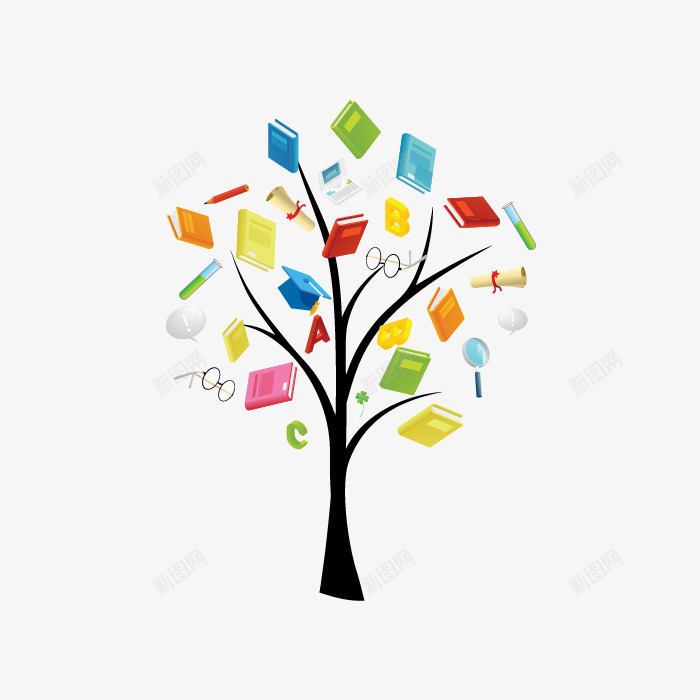 创意树上的书本矢量图ai免抠素材_新图网 https://ixintu.com 创意树上的书本 学习用品 教育 矢量图