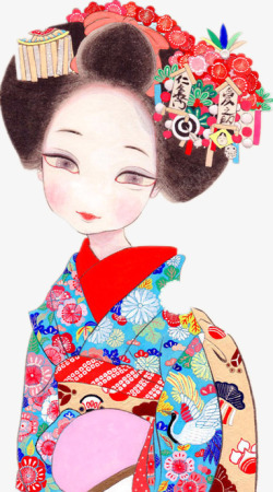 日本头饰穿日本和服的日本姑娘高清图片