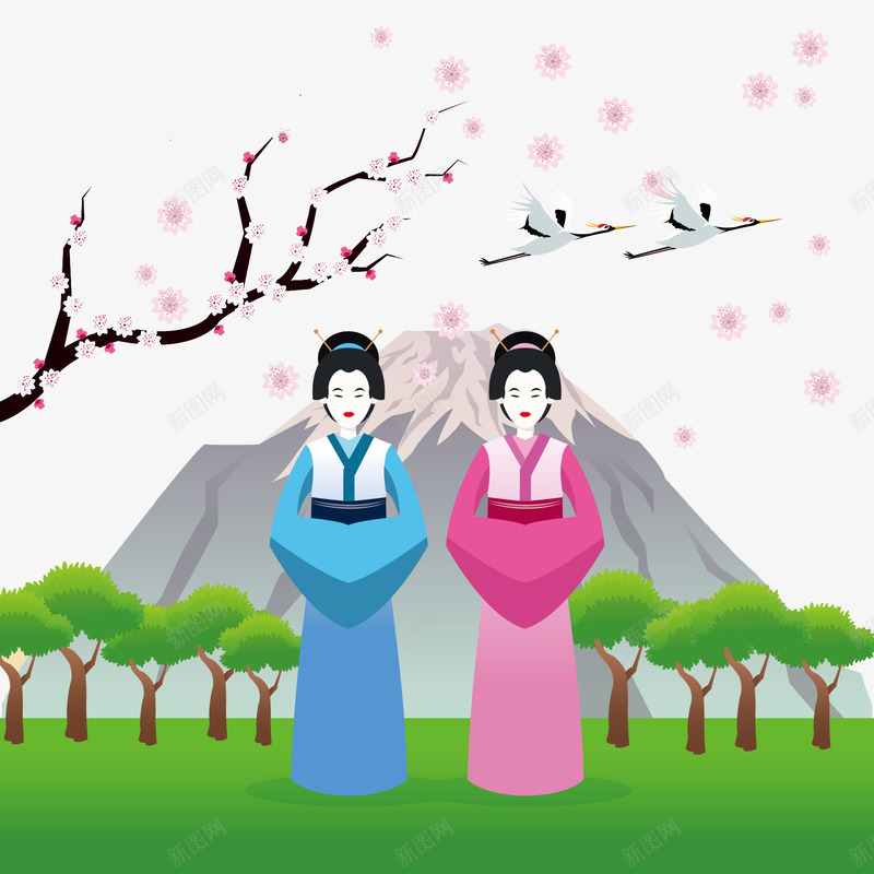 穿着和服的日本女人卡通png免抠素材_新图网 https://ixintu.com 卡通 和服 女人 日本 日本卡通 穿着
