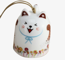 白色小猫图案日本风铃素材