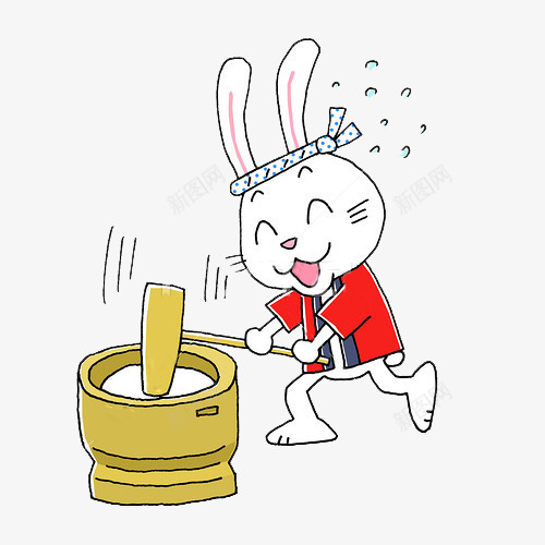 兔子打年糕png免抠素材_新图网 https://ixintu.com 传说 兔子 开心 打年糕 日本服饰 汗水 神话 红糖年糕