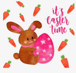 棕色兔子粉红彩蛋矢量图素材