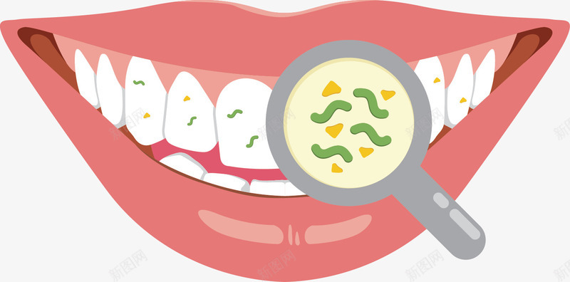 放大镜检查蛀牙矢量图ai免抠素材_新图网 https://ixintu.com 一排牙齿 卡通 嘴唇 手绘 整齐 牙齿 粉红色 绿色 门牙 矢量图