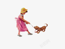 粉色小女孩与小狗素材
