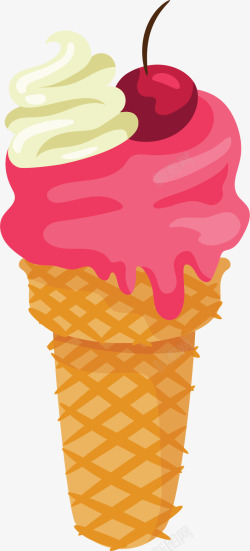 粉红色奶油蛋筒冰激凌矢量图素材