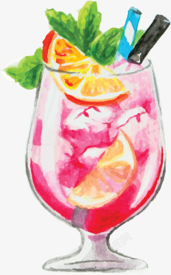 粉红手绘夏季果汁矢量图素材