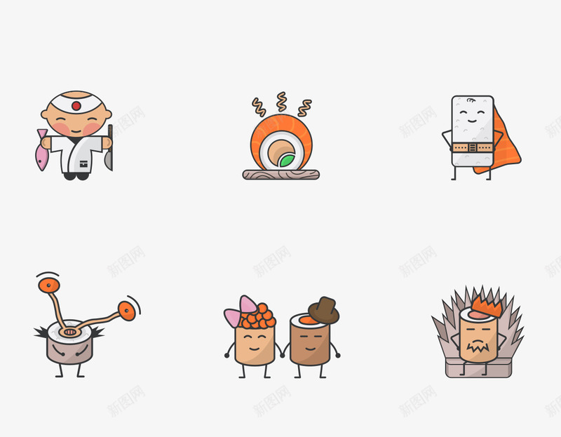 卡通手绘日本厨师寿司图标png_新图网 https://ixintu.com 卡通的人物 寿司的图标 手绘的厨师 日本的厨师