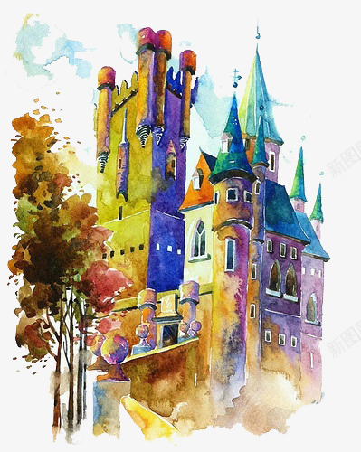 彩色城堡建筑png免抠素材_新图网 https://ixintu.com 城堡 建筑 楼房 欧洲房子