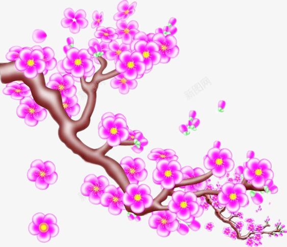 粉色的梅花树png免抠素材_新图网 https://ixintu.com PNG素材 手绘 树枝 梅花