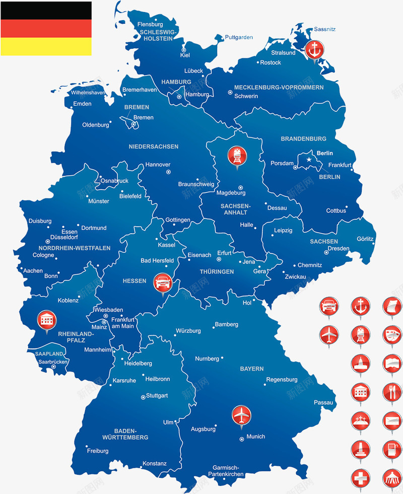 德国行政区地图png免抠素材_新图网 https://ixintu.com 国旗 德国地图 欧洲 联邦