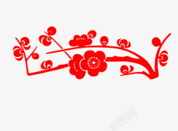 年节装饰素材红色梅花剪纸高清图片