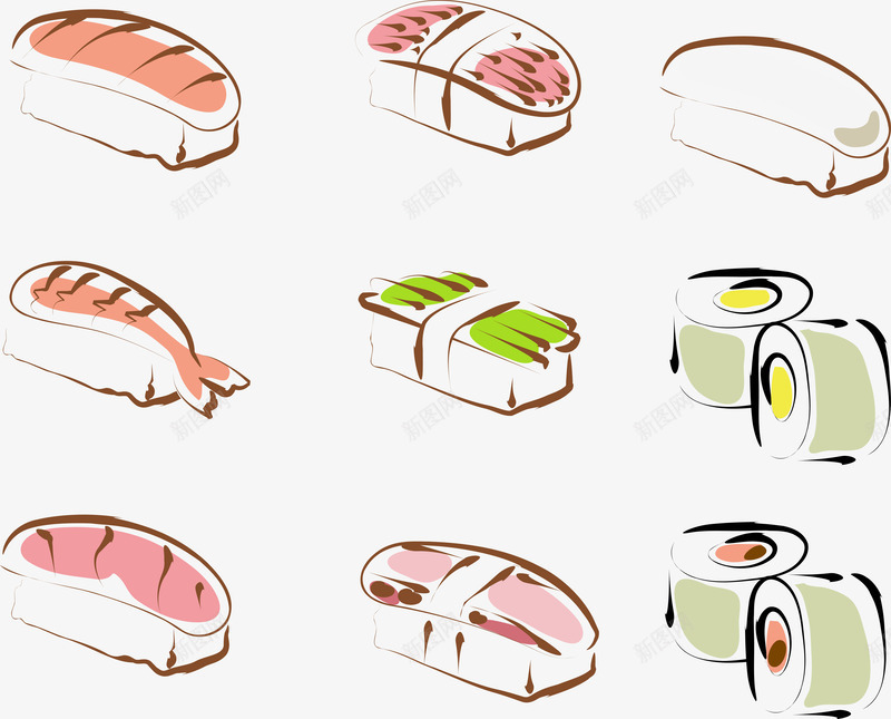 9款手绘寿司日本料理png免抠素材_新图网 https://ixintu.com 寿司矢量 手绘寿司日本料理 手绘寿司日本料理矢量图 手绘寿司矢量图
