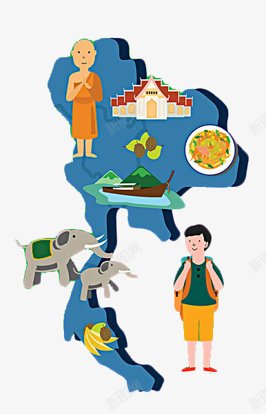 泰国游客地图卡通版png免抠素材_新图网 https://ixintu.com 休闲娱乐 卡通手绘 宣传 旅游 游客 美食地图 装饰