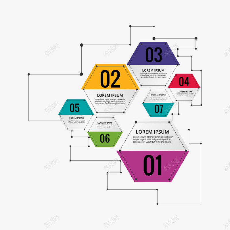 ppt元素矢量图ai免抠素材_新图网 https://ixintu.com 六边形 多彩 线条 矢量图