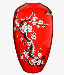 红色梅花花瓶素材