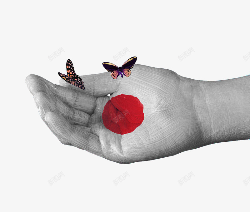 日本国旗手绘蝴蝶图案png免抠素材_新图网 https://ixintu.com 创意风格 国旗 国旗手绘 图案 手绘风格 日本 蝴蝶