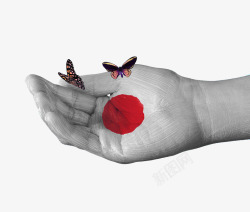 日本国旗手绘蝴蝶图案素材
