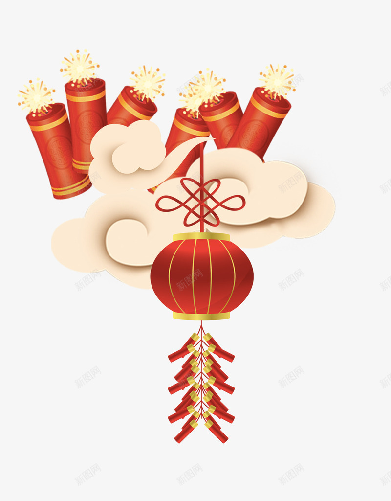 新年装饰烟花灯笼png免抠素材_新图网 https://ixintu.com 新年 灯笼 烟花灯笼 燃放的烟花 祥云 装饰 鞭炮