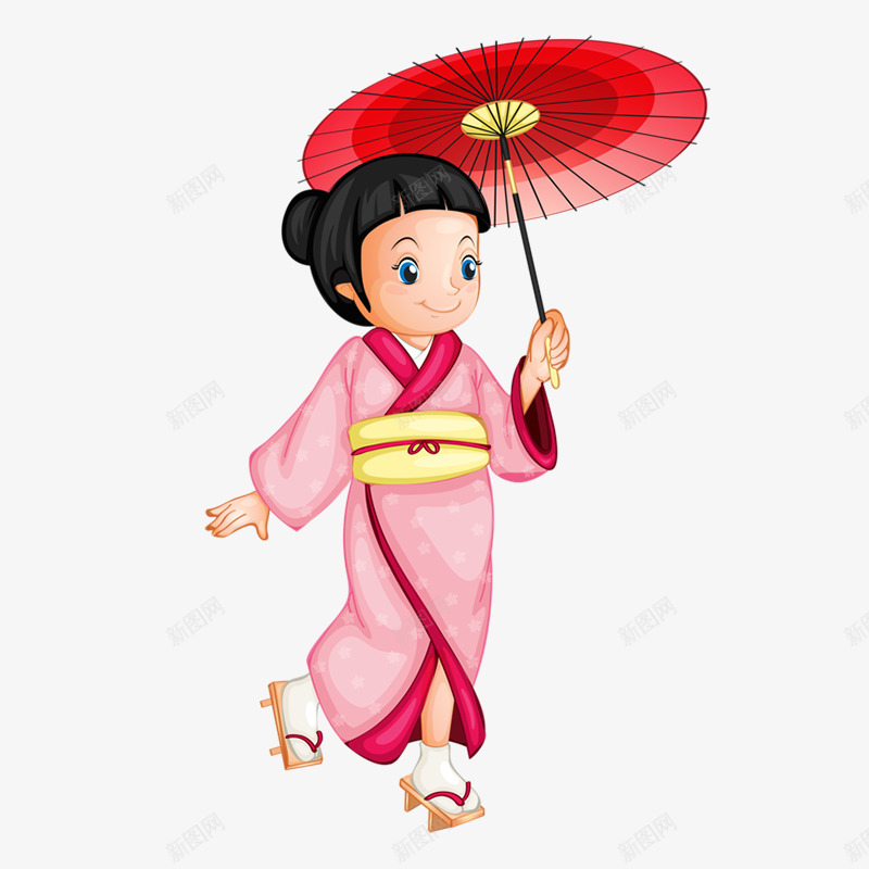 卡通日本穿和服女孩装饰图案png免抠素材_新图网 https://ixintu.com 免抠PNG 卡通 女孩 日本 穿和服 装饰图案