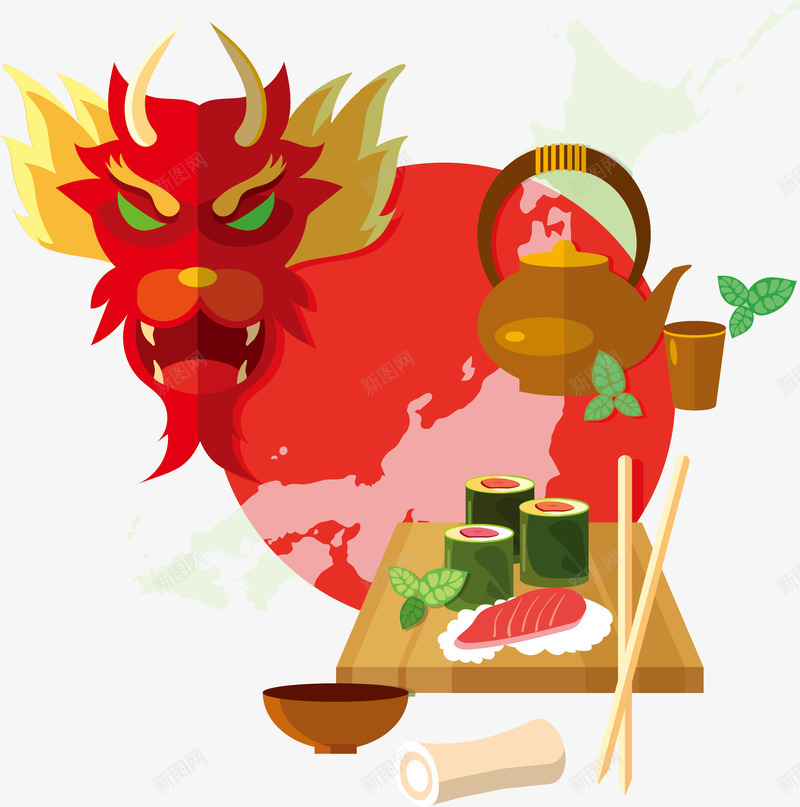 日本茶水食物png免抠素材_新图网 https://ixintu.com 案板 筷子 美食 装饰神像 食材