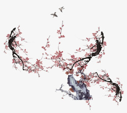 小鸟假山富贵花图片红梅中国风高清图片