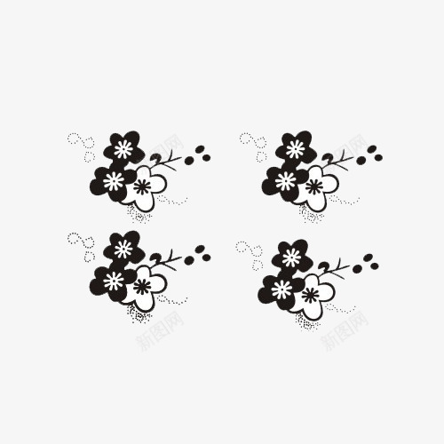 装饰梅花png免抠素材_新图网 https://ixintu.com 对称 手绘 花卉 黑白装饰
