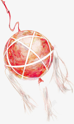 创意花球手绘古风粉红色花球高清图片