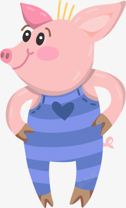 卡通可爱粉红小猪动物贴纸矢量图素材