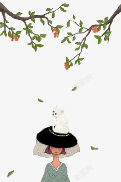 小白猫树下小猫高清图片