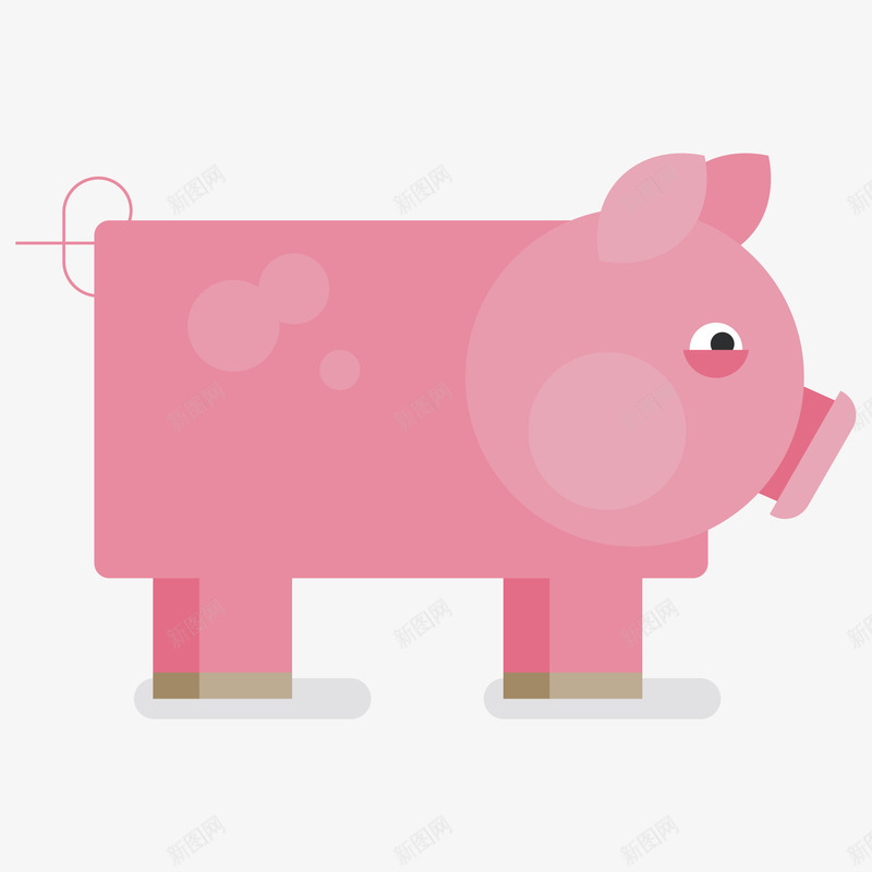 卡通扁平化粉红色的猪矢量图ai免抠素材_新图网 https://ixintu.com 动物设计 卡通 小猪设计 扁平化 粉红色 矢量图