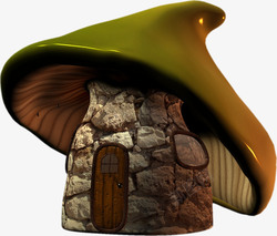 蘑菇房子手绘卡通蘑菇石头房子高清图片