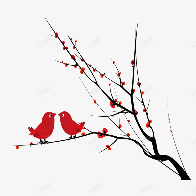 梅花枝上的鸟png免抠素材_新图网 https://ixintu.com 梅花 红色的鸟 鸟
