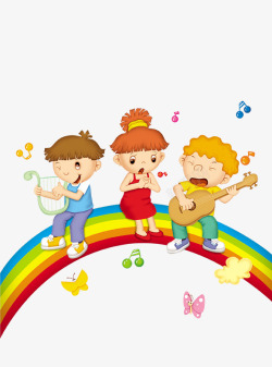 坐在彩虹上的小朋友彩虹上的音乐高清图片