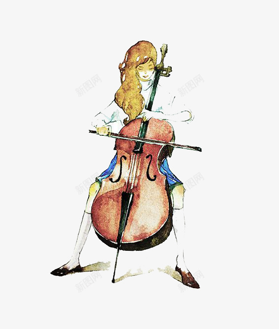 水彩大提琴png免抠素材_新图网 https://ixintu.com 卡通 大提琴 女孩 手绘 水彩 装饰 音乐