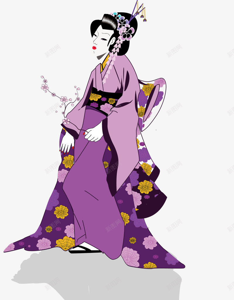 日本女人png免抠素材_新图网 https://ixintu.com 和服 日本女人 紫色