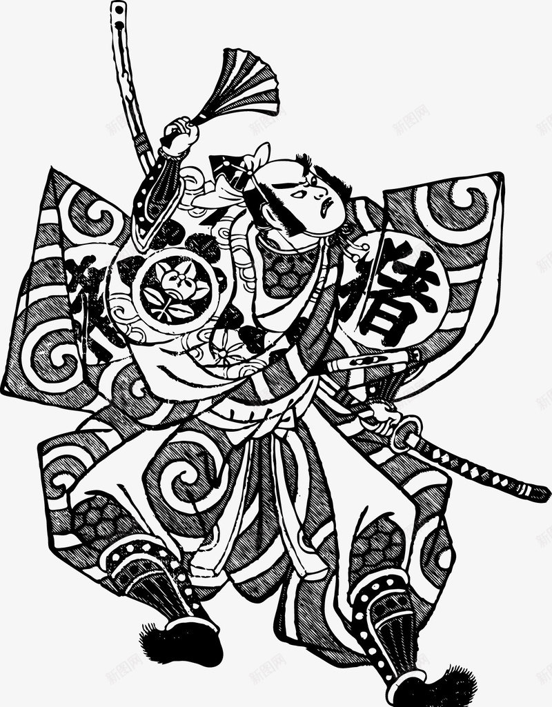手绘日本武士人物png免抠素材_新图网 https://ixintu.com 和服 手绘 插图 日本武士