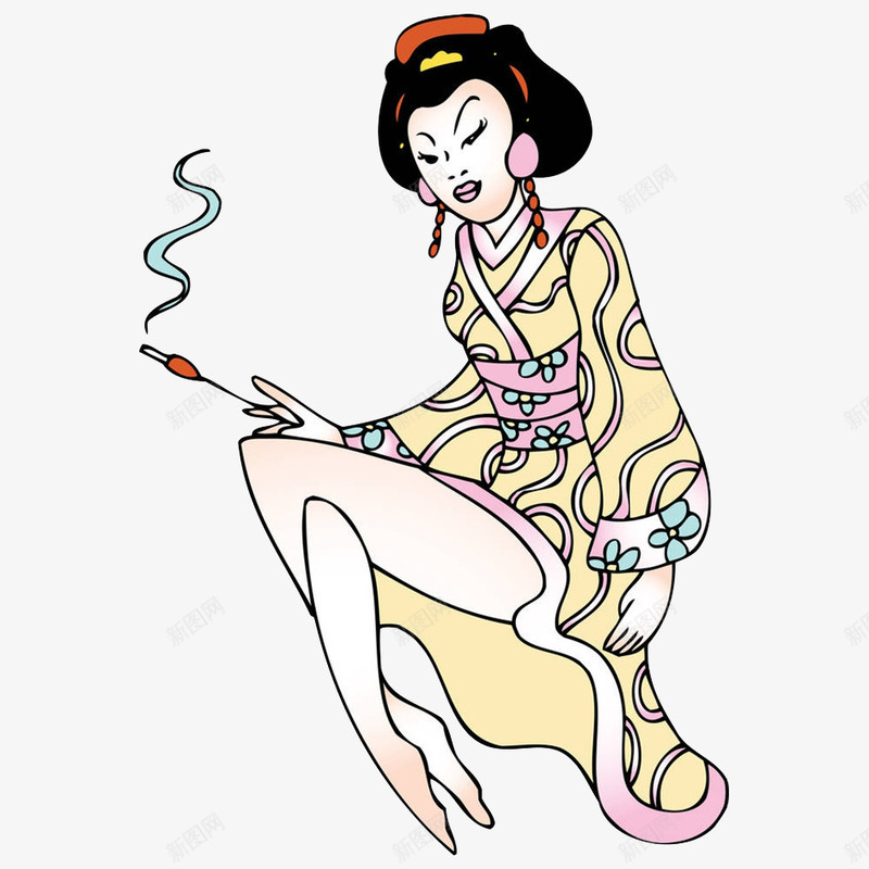 卡通日本艺妓抽烟的女人插画png免抠素材_新图网 https://ixintu.com 卡通 女人 抽烟的人 抽烟的女人 插画 日本 艺妓
